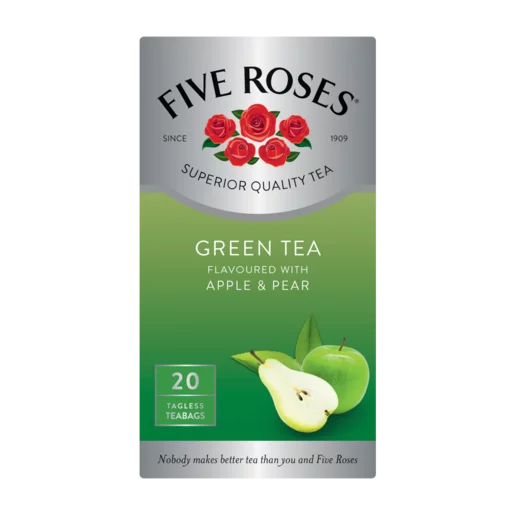 FIVE ROSES Green Tea Apple & Pear Tagless Teabags 20s